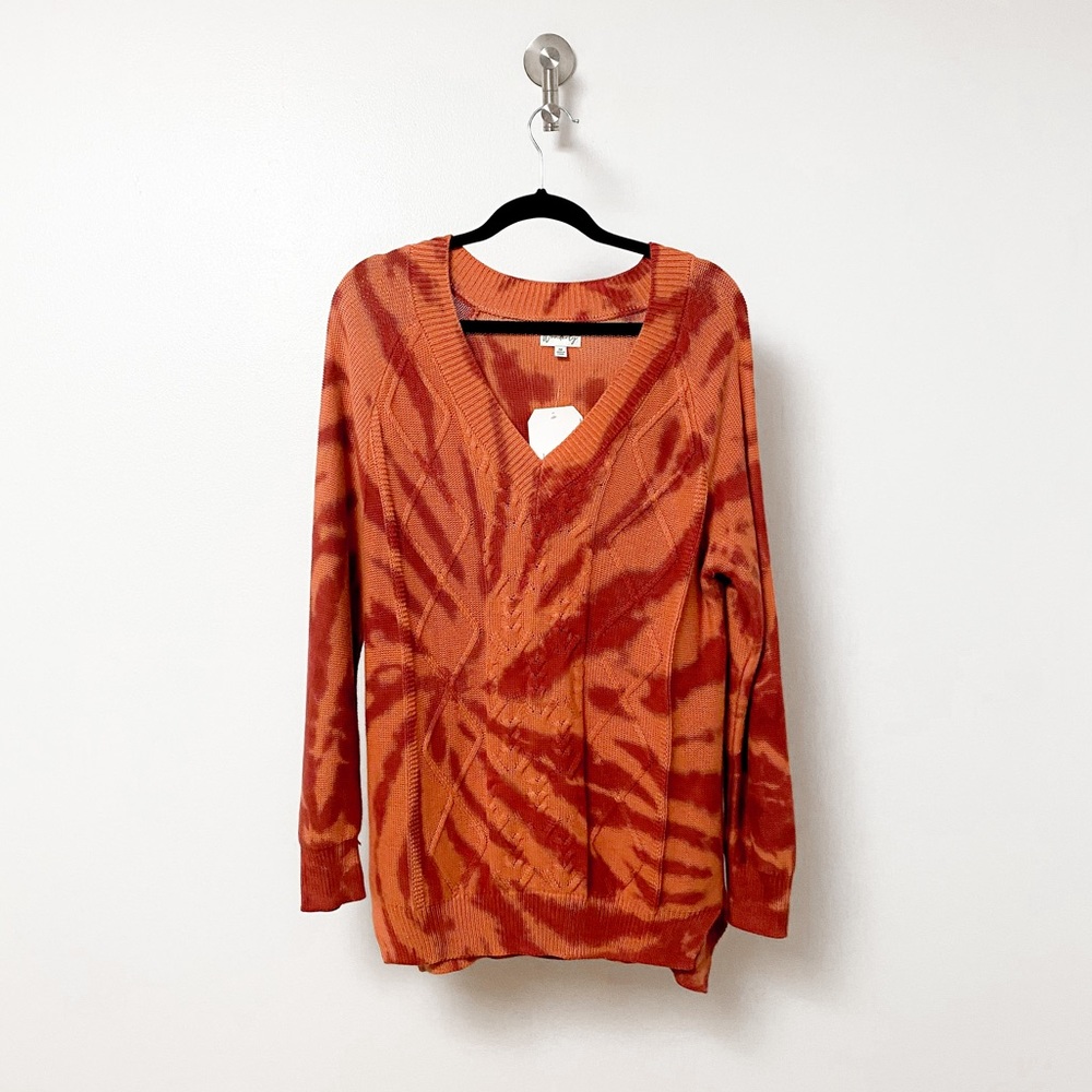 *NWT* Wonderly Drop Shoulder Tie Dye Cable Knit‎ Casual Sweater Red Twist